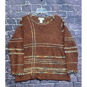 VTG Susan‎ Bristol Womens Brown Knit Sweater Colorful Stripes Artsy Y2K Size L